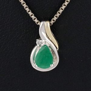 Vintage Estate Sterling Silver 925 14K Gold Green Emerald Pendant